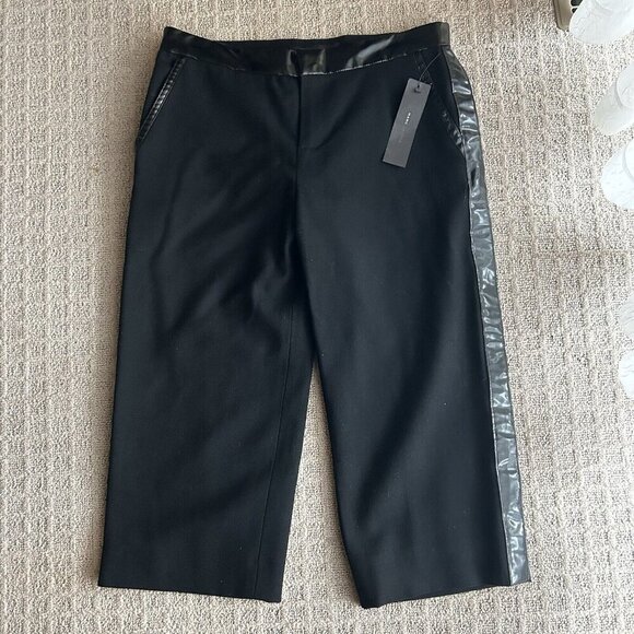 MARC JACOBS Black Capri Crop Pant Womens Size 8 Patent Leather Detail Wool - Picture 1 of 12